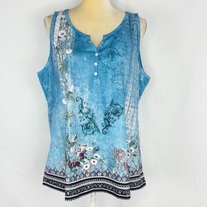 Misses Sz XL Floral Blue Sleeveless Top